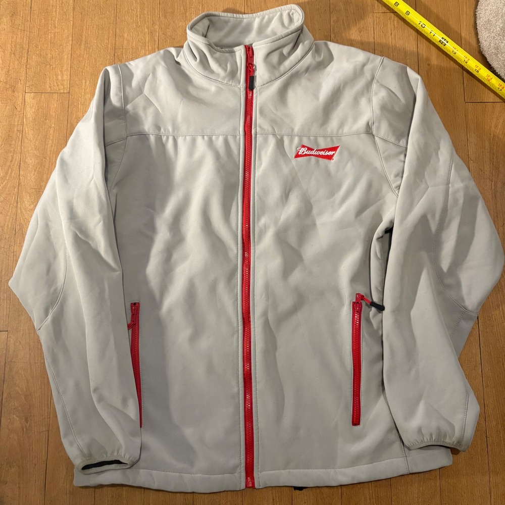Budweiser Bud Light Mens Gray Softshell Full Zip Jacket Embroidered Logo Medium